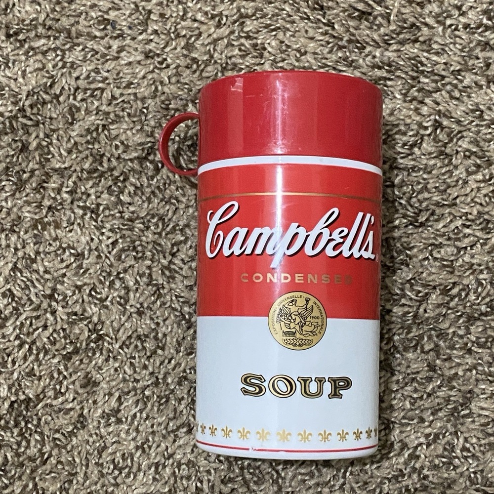Vintage Campbell's Soup Plastic Thermos Container‎ with Base, Lid (Bowl) & Cap